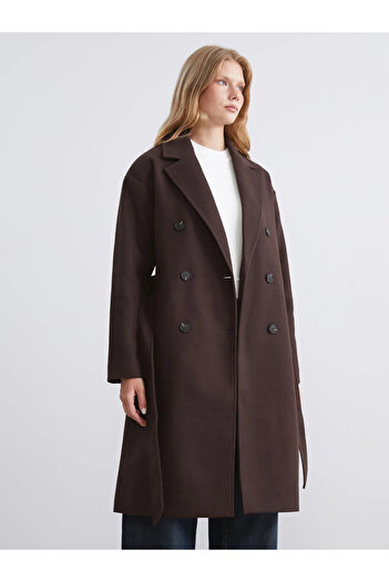 LC Waikiki Lcw Vision Brown Double-Breasted Collar Women's Cashmere Coat