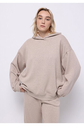 Colin's Oversize Fit Hooded Plain Women's Beige Sweatshirt