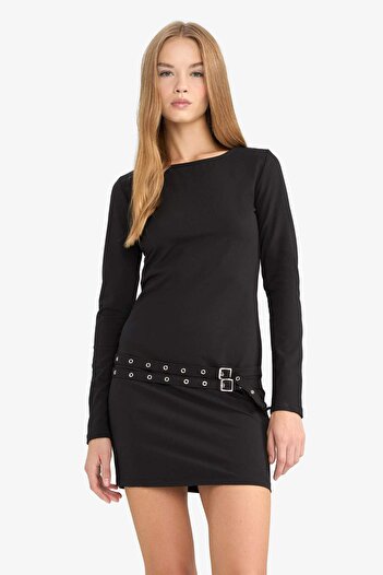 DeFacto Afra X Coool Bodycon Bodycon Wrap-Around Crew Neck Long Sleeve Mini Dress G3397Ax25Au