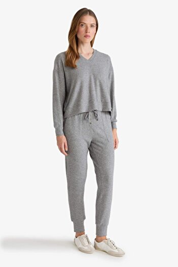 DeFacto Pijama Takımı Regular Fit Velur Uzun Kollu Üst Uzun Alt-Fall in Love F3615AX25AU