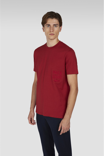 PAUL&SHARK Men's Regular Fit Round Neck 100% Cotton Logo Embossed Short Sleeve Red T-Shirt 15311634-6