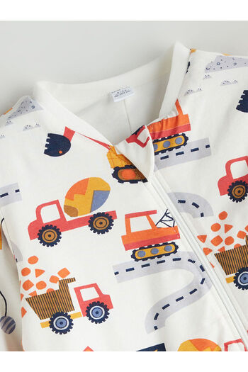LC Waikiki Ecru Crew Neck Long Sleeve Printed Baby Boy Sleeping Bag