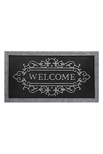 Jumbo Entrance Mat Gray Black 'Welcome' 90 x 50 cm