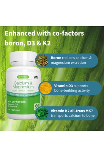 Igennus Calcium & Magnesium, High Absorption Algae Mineral Complex, Vitamin D3, K2 & Boron