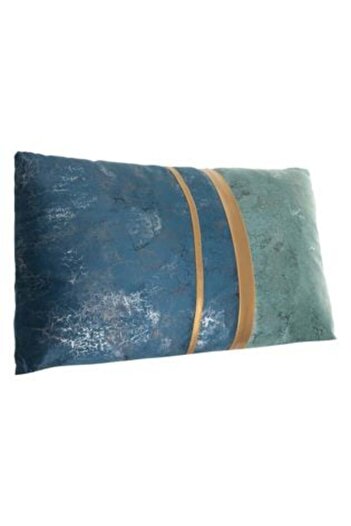 Jumbo Perna Decorativa Albastra Verde Menta Velvet cu Model Auriu 50 x 30 cm