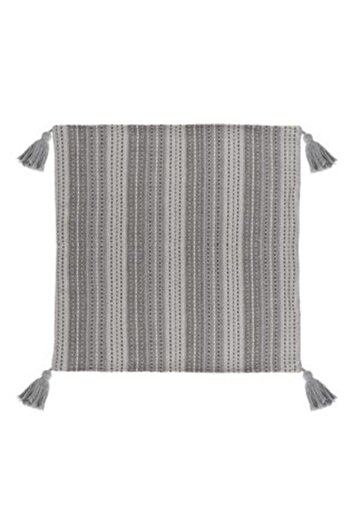 Jumbo Decorative Pillowcase from Gray Cotton with Stripes & Tassels 45 x 45 cm