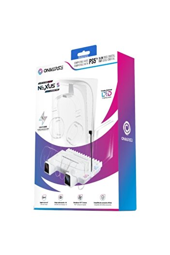 Oniverse Nexus 5 Multifunctional Stand for PS5, White, 2 in 1, Cooling, Controller Charging