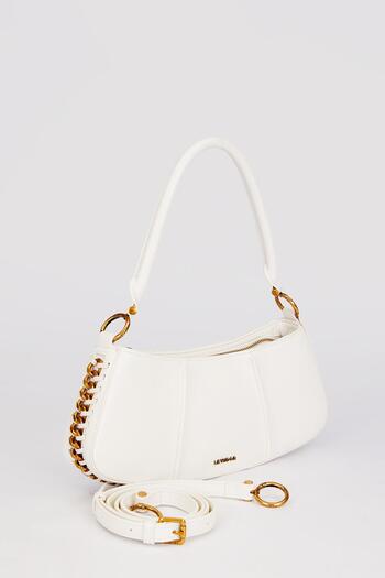 Levidor White Shoulder Bag with Stitched Edge Detail