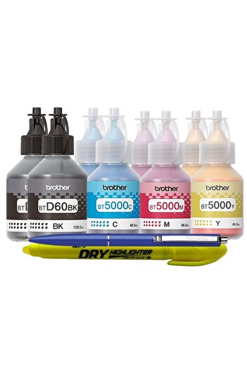 Brother Original Ink Bottle Set 2xBTD60BK, 2xBT5000C, 2xBT5000M, 2xBT5000Y, Pix Sc and Text