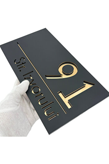 Adresa VIP PREMIUM HOUSE NUMBER - Satin Black Gold Mirror - 28x15cm
