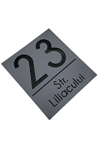Adresa VIP PREMIUM HOUSE NUMBER - Satin Grey Glossy Black - 18x16cm