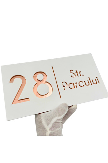 Adresa VIP PREMIUM HOUSE NUMBER - Satin White Rose Gold Mirror - 28x15cm