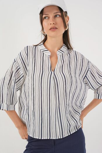Hiccup Bdart Striped V-Neck Blouse with Tie-Up Detail