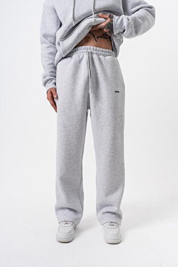 Respire Men's Basic Baggy Sweatpants with Text Detail Snow Melange