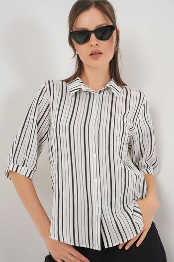 Hiccup Bdart Three Quarter Sleeve Striped Poplin Shirt