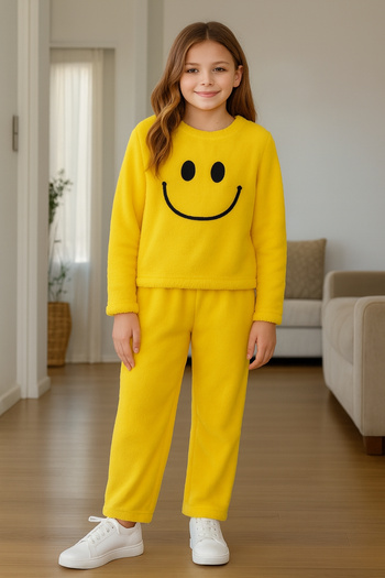 AHENGİM Girl - Boy Child Winter Plush Set with Smiling Face Embroidery Ak4006