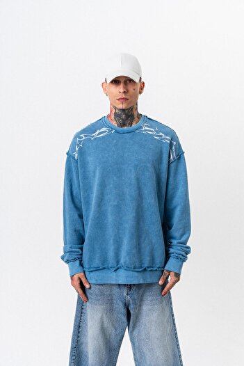 Respire Ανδρικό φούτερ με στάμπα Origin, με λαιμόκοψη, oversize, μπλε μωρό