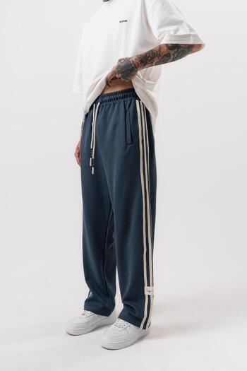 Respire Men's 3-Piece Stripe Detailed Interlock Baggy Sweatpants Petrol