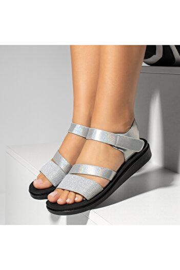 BMoD Silver women's sandals with low sole and velcro closure MOD13873