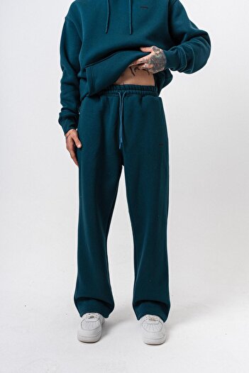 Respire Men's Basic Baggy Sweatpants with Text Detail Emerald