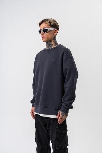 Respire Men's Basic Oversize Sweatshirt with Text Detail Smoked