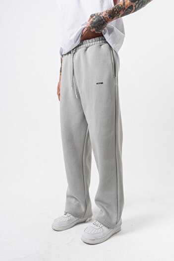 Respire Men's Basic Baggy Sweatpants with Text Detail Light Gray