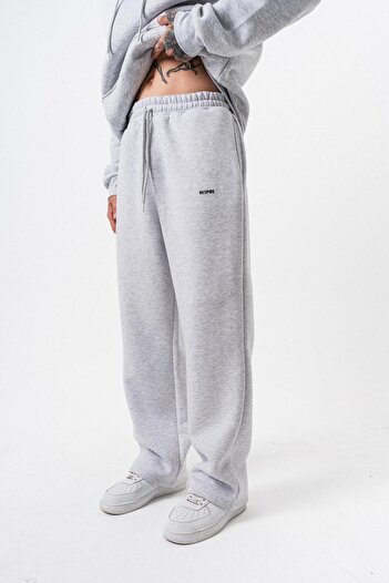 Respire Men's Basic Baggy Sweatpants with Text Detail Snow Melange