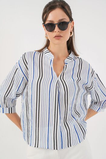 Hiccup Bdart Striped V-Neck Blouse with Tie-Up Detail