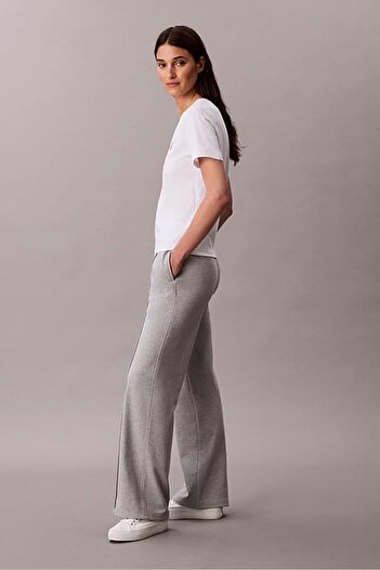 Calvin Klein Kadın Geniş Paça Önü Dikişli Eşofman Altı - Gri Melanj