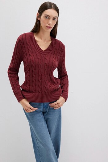 Mavi Women's Silk Blend V-Neck Burgundy Sweater 1710720-805493