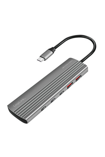 LogiLink Externý HUB, LOGILINK, USB-A 2.0 x 2, USB Type-C x 8, pripojenie cez USB 3.2 Type-C, PD 100W, sivý