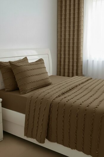 Madame Dower Wave Collection Beige Single Bedspread Set 160X230 cm + 2 Pillowcases