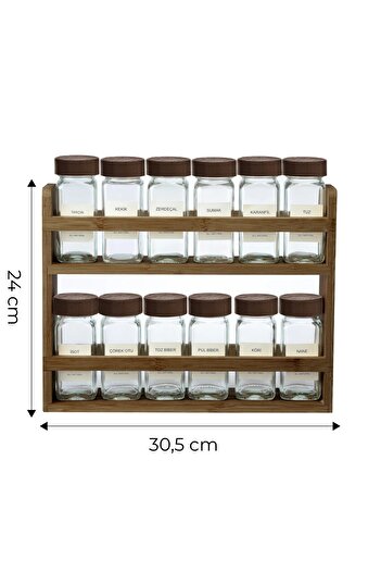 Kitchen Life 12' Li Acacia Stand Bamboo Lid Square Spice Jar Set 100 ml - Bamboo Spice Jar with Stand