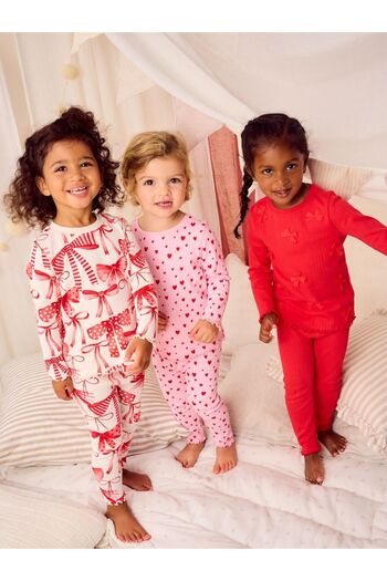 Next Baby Cotton Red Bow / Heart Patterned Long Sleeve 3-Piece Top and Bottom Set / Pajamas