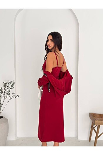 By Kuzey Aras Women's Two Thread Long Dress Coat Set Stylish Sports Combination