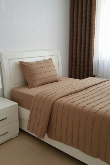 Madame Dower Wave Collection Milky Coffee Single Bedspread Set 160X230 cm + 2 Pillowcases