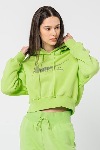 Nike Sportswear Swoosh Fleece Crop Oversize Fit Hoodie Women's Hooded Short Oversize Sweatshirt Green