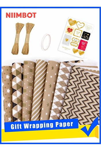 NiiMbot 7 Sheets Gift Wrapping Paper with Ribbon Sticker Tape Set, Durable Gift Wrap 50 cm X 70 cm