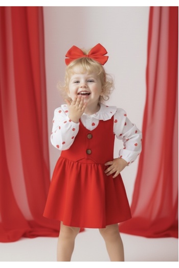 Tinypeople Girl's Heart-Shaped Shirt Skirt Vest Set Girl's Red Set Holiday Set Bottom Top Girl's Set