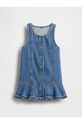 GAP Kız Bebek Koyu Mavi Denim Peplum Hem Elbise