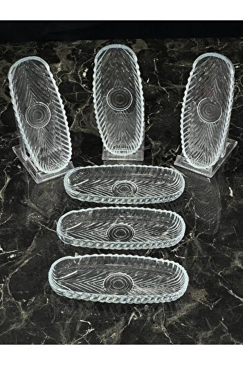 isra kristal Set of 6 Glass Boat Plates – Stylish Patterned Breakfast, Appetizer, and Presentation Plates