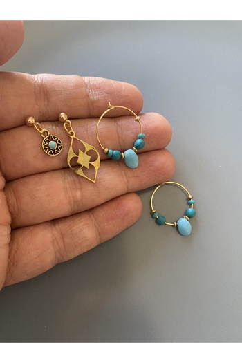 dela otantik Multi Blue Stone Earrings - Handmade Beaded 4-Piece Earrings Authentic Bohemian Hoop Dangle Earrings Jewelry