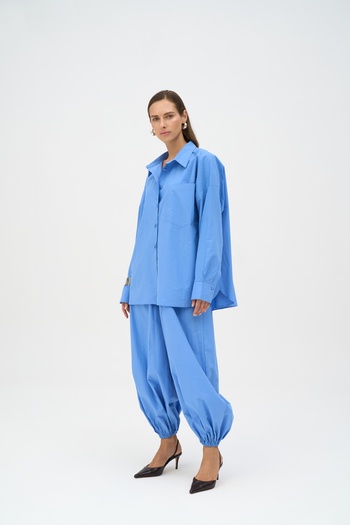 MAİ COLLECTİON Velora Blue Poplin Shalwar Pants