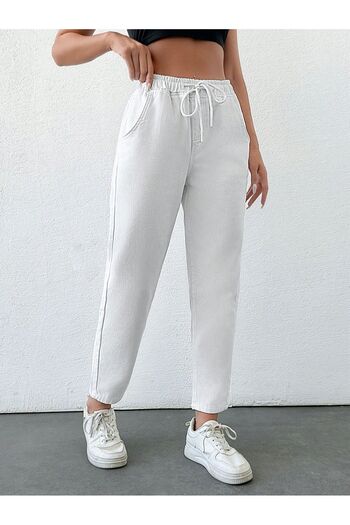 SHEVEGA Women's White Belt Elastic Mom Jeans