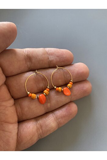 dela otantik Bohemian Hoop Earrings – Handmade Authentic Ethnic Beaded Bijouterie Jewelry with Colorful Stones (3 Color Options)