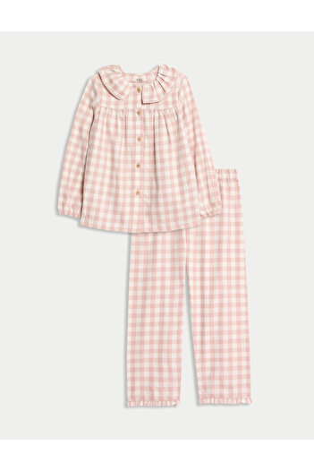 Marks & Spencer Saf Pamuk Ekose Pijama Takımı