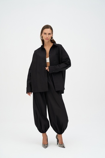MAİ COLLECTİON Velora Black Poplin Baggy Pants