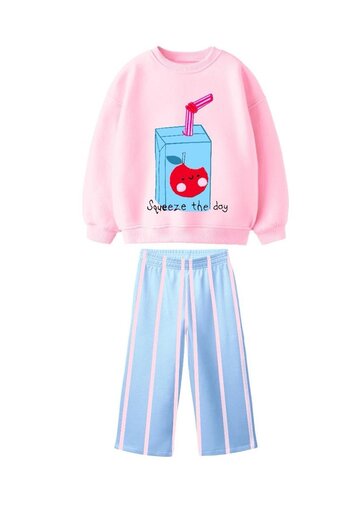 Monila Girl's Printed 3 Yarn Fabric Canvas Pants Top and Bottom Set