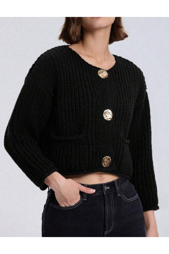 SHEIN button-up sweater, black