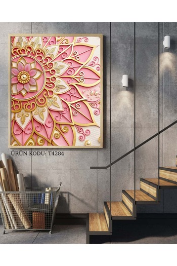 Dialands Mozaik Pembe Altın Mandala Zerafet Çiçeği 42x84cm T0011 Dialands Elmas Mozaik Tablo